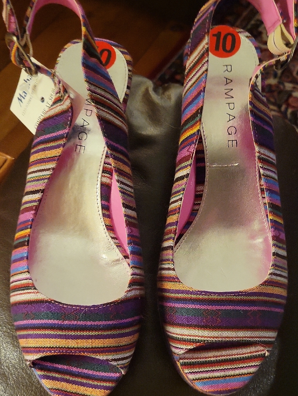 Rampage Purple Multi-Stripe Slingback Peep-Toe Heels Size 10 NWT